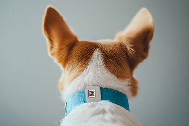 狗狗佩戴蓝色项圈的背影