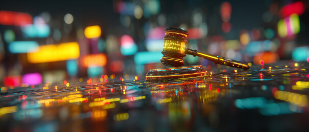 带有霓虹线条装饰的法槌艺术画面