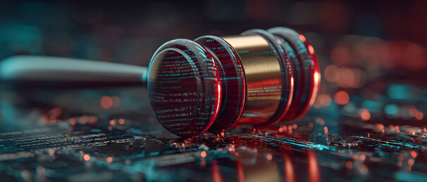 虚拟数据流为衬托的法槌展示图