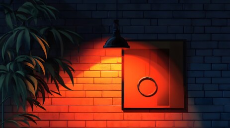 墙上复古铜圈与工业壁灯