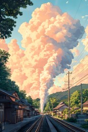 烟囱上升的白烟与古朴建筑