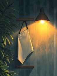 墙上挂着的简约布围裙与壁灯