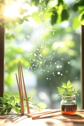 阳光下的复古筷子与旧食谱