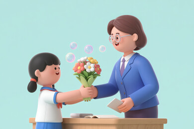 学生把一束花递给老师教师节感恩立体插画
