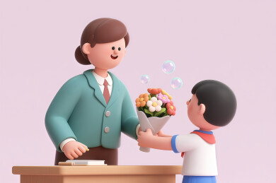 学生把一束花递给老师教师节感恩立体插画