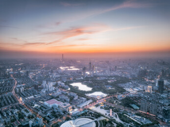 天津城市晚霞航拍