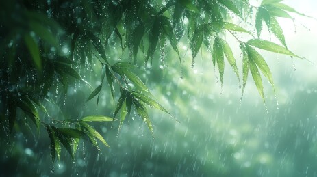 竹林细雨静谧自然图