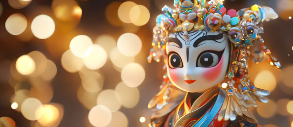 戴着璀璨头饰的京剧娃娃