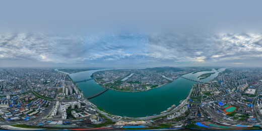 中国湖北省襄阳市720度全景汉江外滩建筑