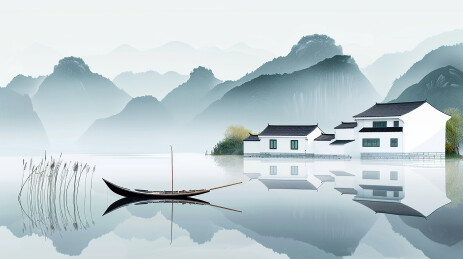 处暑时节江南水乡细雨润青瓦