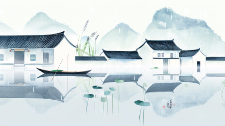 处暑时节江南水乡细雨润青瓦