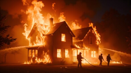 房屋大火消防员灭火