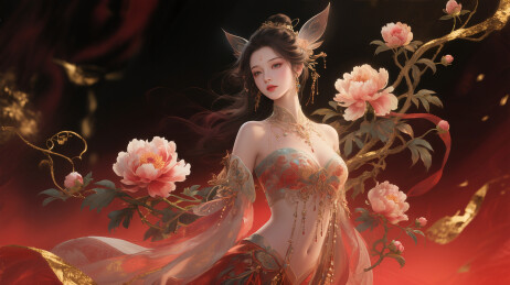 古风梦幻牡丹仙子插画