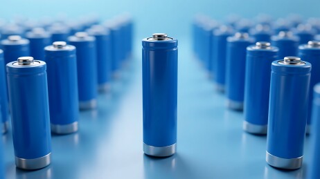 蓝色背景下的电池阵列特写