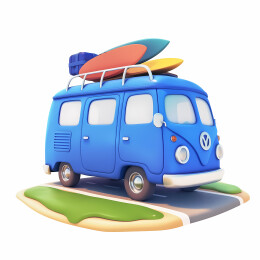 3D免抠 卡通旅行巴士
