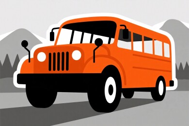 橙色卡通风格的巴士插画