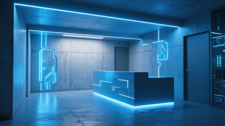 现代接待台混凝土墙面