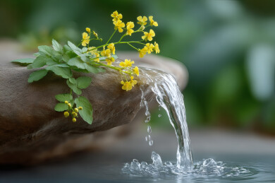 园林造景石头上流淌的泉水