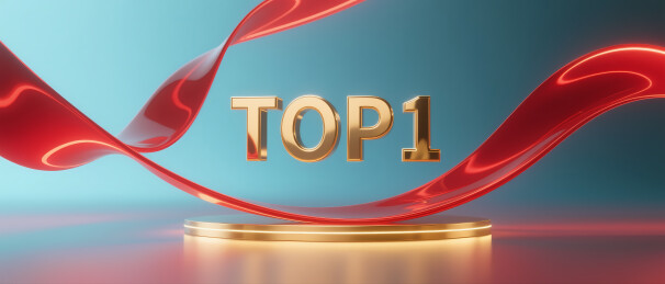 金色'TOP1'字样与红色丝带的舞台设计