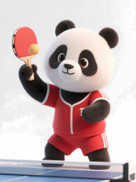 熊猫运动员正在打乒乓球