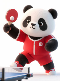 熊猫运动员正在打乒乓球