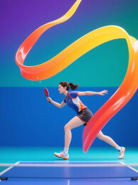 乒乓球运动员动态挥拍瞬间