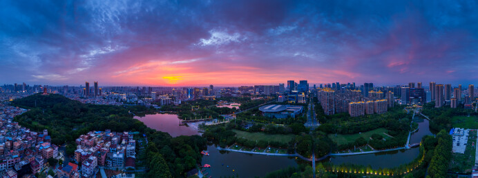 佛山南海区千灯湖晚霞夜景