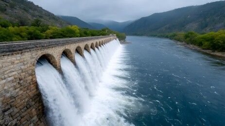 山谷河流上的石拱坝