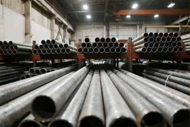 工厂内堆放的金属管材