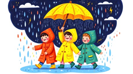 雨中快乐的小朋友