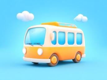 卡通风格的黄色巴士