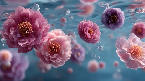 水下牡丹花绽放，梦幻粉紫迷人