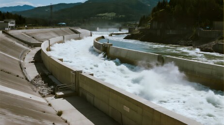 水坝泄洪水流湍急