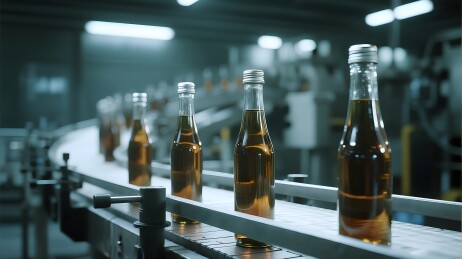 工厂流水线上的瓶装饮料