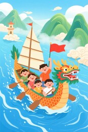 孩子们乘龙船游山水