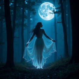 月夜森林中仙子的剪影