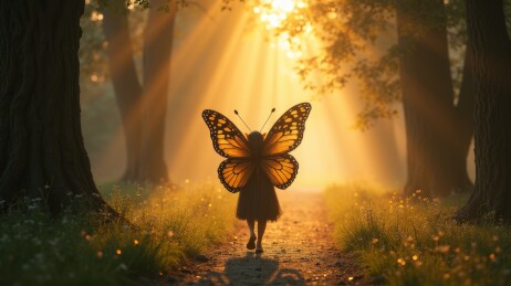 森林仙子阳光剪影图