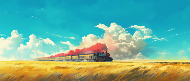 穿越田野的蒸汽火车