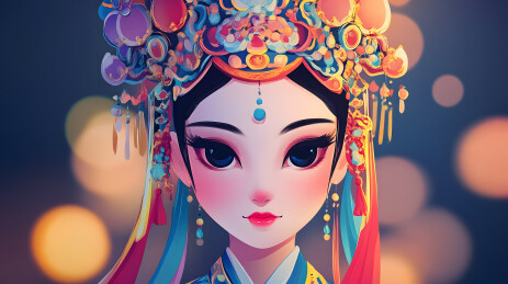 京剧人物的精美头饰与妆容