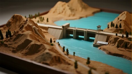 模型展示的水坝与河流景观