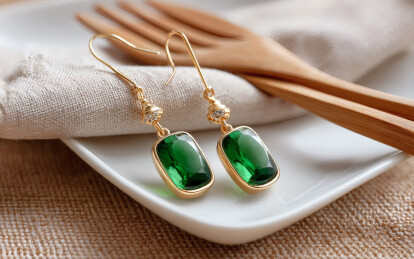 一对精美的绿宝石祖母绿耳坠