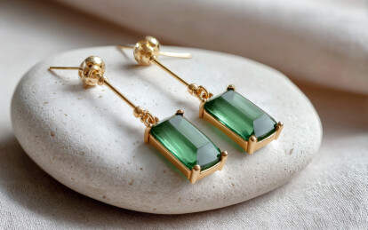 一对精美的绿宝石祖母绿耳坠