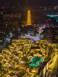 重庆市合川区文峰古街夜景风光航拍