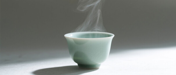 冒着热气的陶瓷茶杯