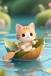 卡通Q版划船小猫咪