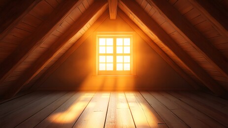 夕阳余晖中的旧阁楼