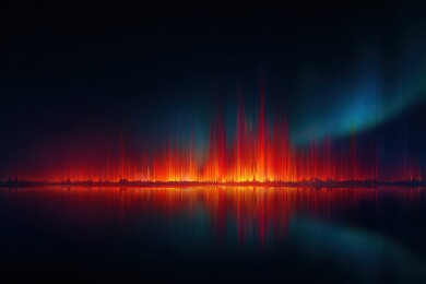 炫彩光柱映水的奇幻夜景