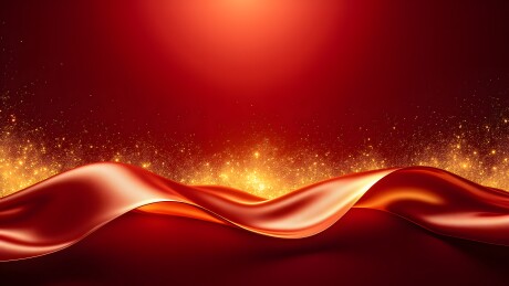 红色丝绸波浪与金色光点