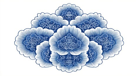 传统中式蓝白瓷牡丹花图案