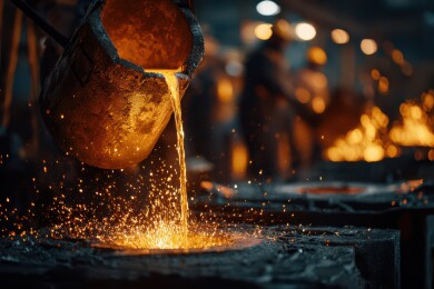 熔炉中倾倒的炽热金属液体